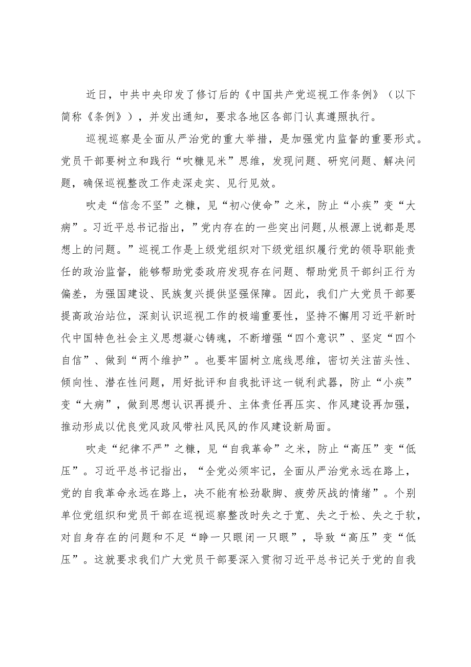 2024年学习新修订后的《中国共产党巡视工作条例》心得体会研讨发言材料共2篇.docx_第3页