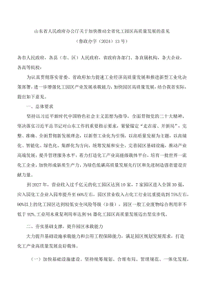 山东省人民政府办公厅关于加快推动全省化工园区高质量发展的意见.docx