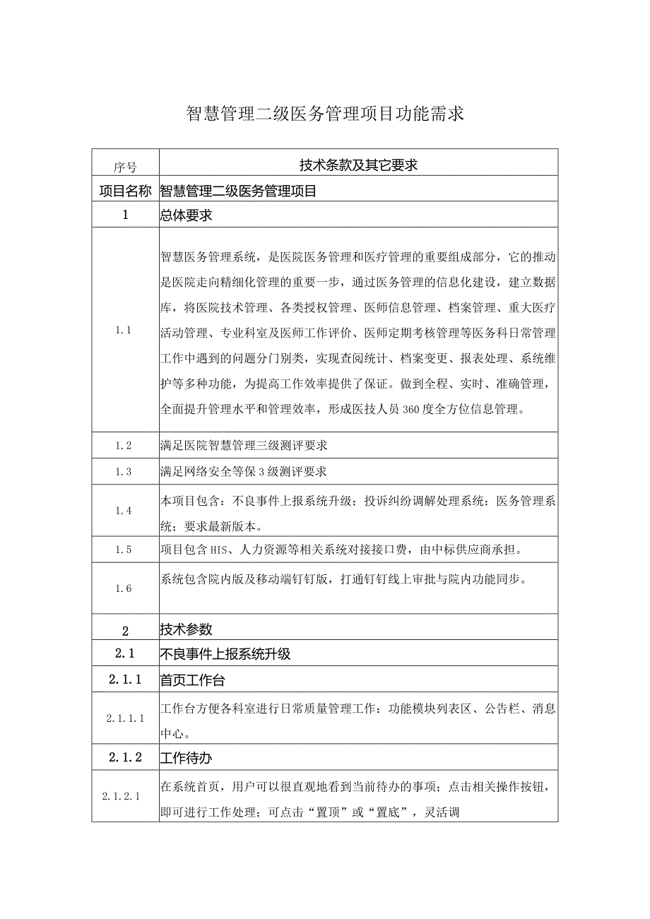 智慧管理二级医务管理项目功能需求.docx_第1页