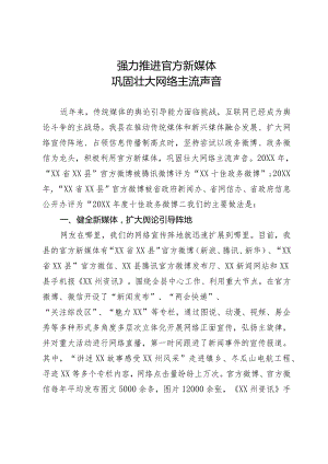 经验交流：强力推进官方新媒体 巩固壮大网络主流声音.docx