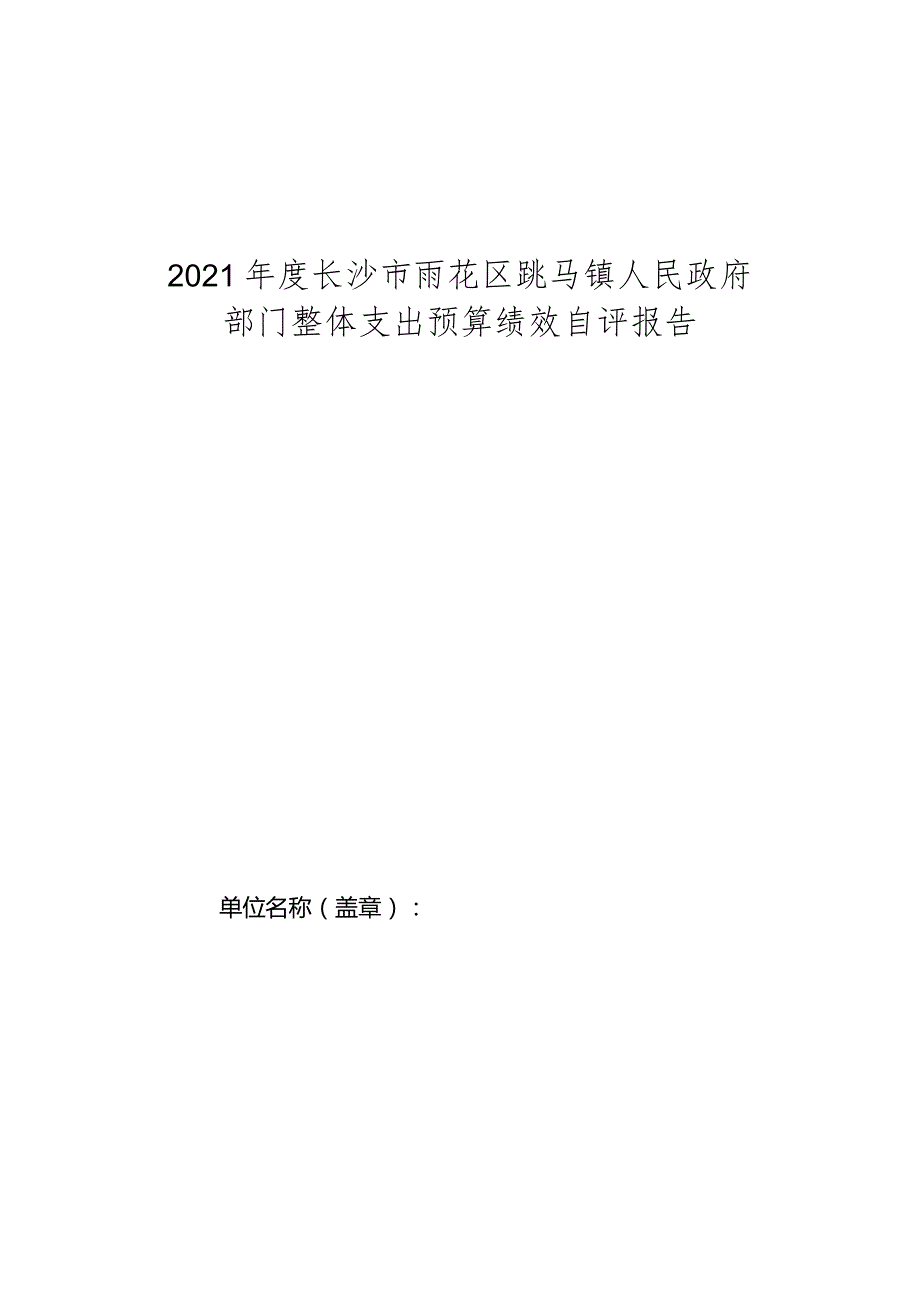 2021年度长沙市雨花区跳马镇人民政府部门整体支出预算绩效自评报告.docx_第1页