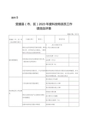 受援县（市、区）2023年度科技特派员工作绩效自评表.docx