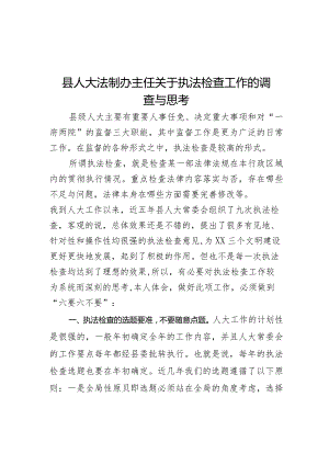 县人大法制办主任关于执法检查工作的调查与思考.docx