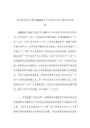 某市委书记学习贯彻2023年中央农村工作会议精神发言提纲.docx