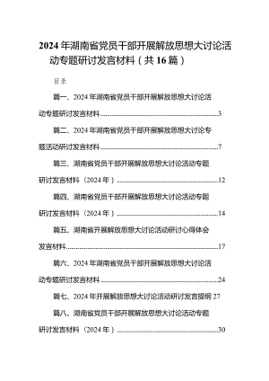 2024年湖南省党员干部开展解放思想大讨论活动专题研讨发言材料(16篇合集).docx