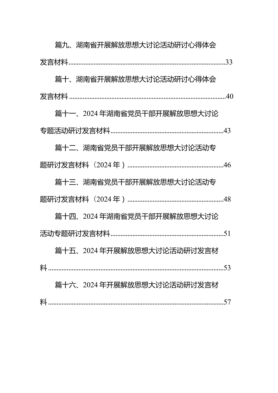 2024年湖南省党员干部开展解放思想大讨论活动专题研讨发言材料(16篇合集).docx_第2页