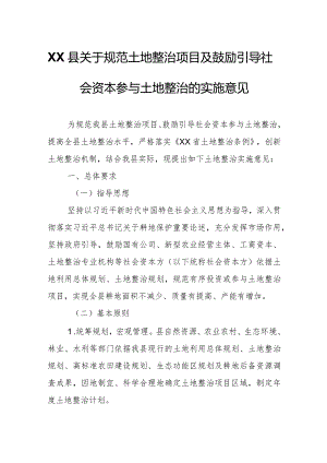 XX县关于规范土地整治项目及鼓励引导社会资本参与土地整治的实施意见.docx