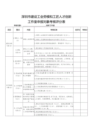 深圳市建设工会劳模和工匠人才创新工作室申报对象考核评分表.docx