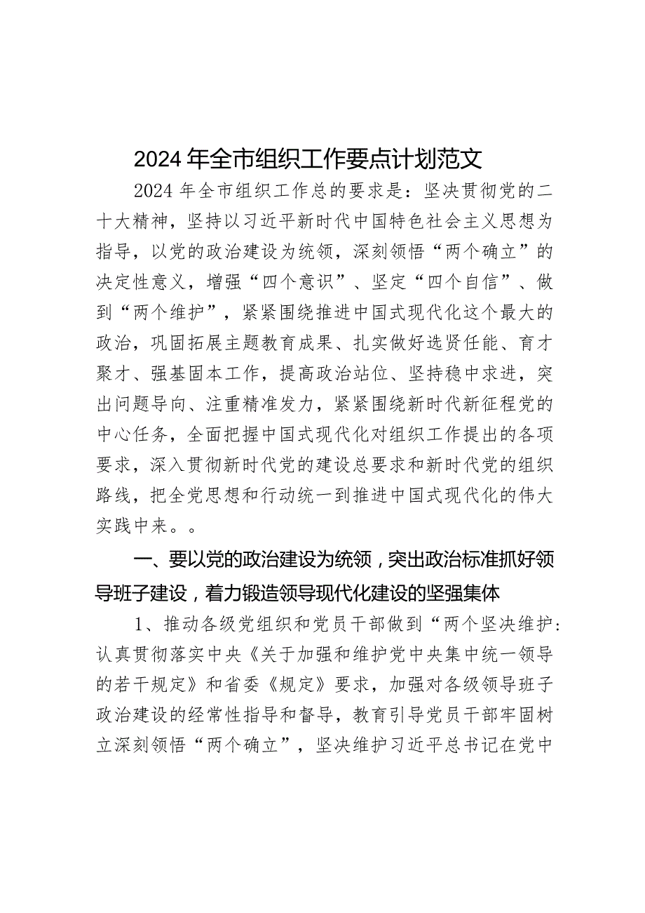 2024年市组织工作要点计划.docx_第1页