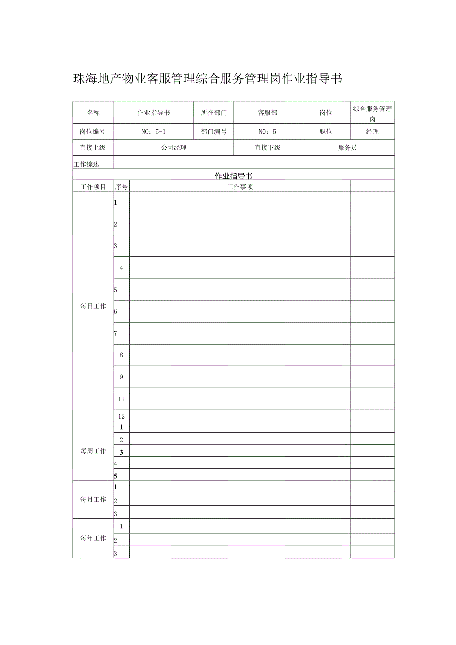 珠海地产物业客服管理综合服务管理岗作业指导书.docx_第1页