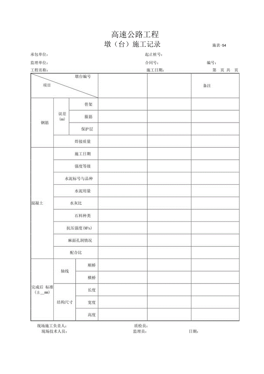 施表-54 墩(台)施工记录.docx_第1页