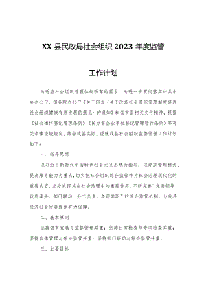 XX县民政局社会组织2023年度监管工作计划.docx