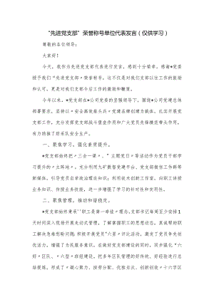 公司“先进党支部”荣誉称号单位代表发言.docx