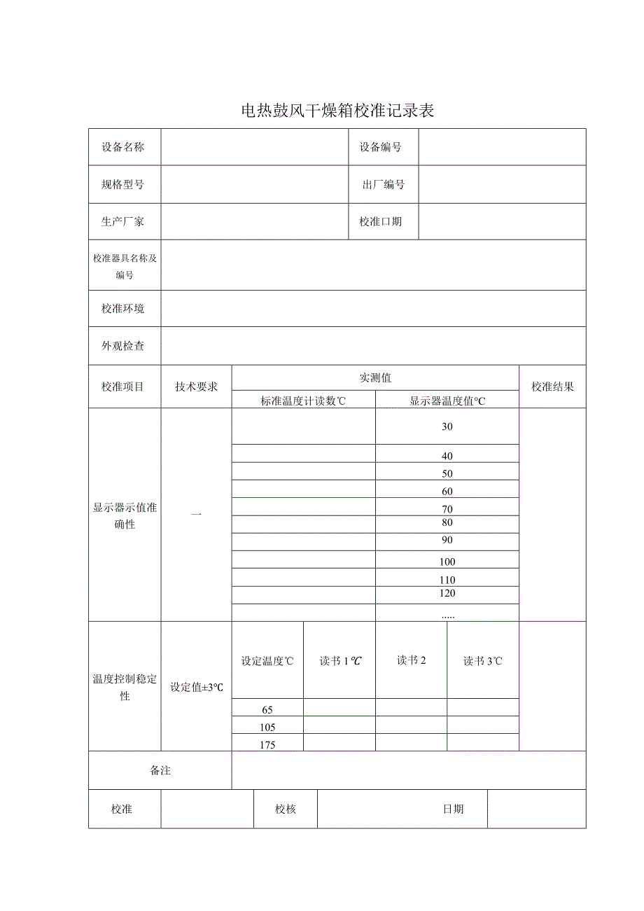 电热鼓风干燥箱校准记录表.docx_第1页