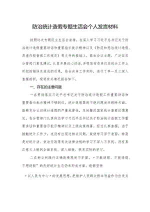 防治统计造假专题生活会个人对照检视发言材料2024.docx