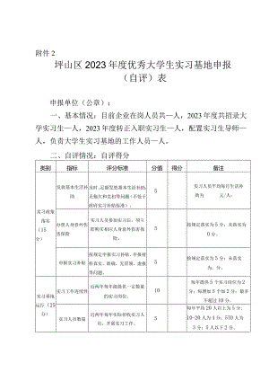 附件2.坪山区2023年度优秀大学生实习基地申报（自评）表.docx