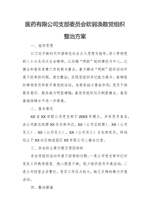 医药有限公司支部委员会软弱涣散党组织整治方案.docx