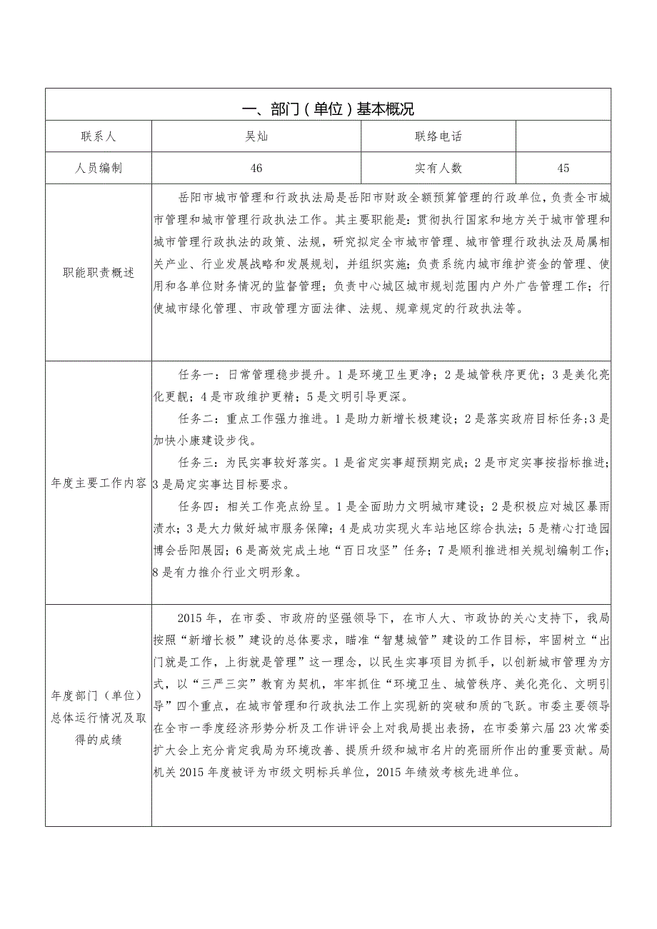 岳阳市城市管理和行政执法局2015年度部门整体支出绩效评价自评报告.docx_第2页