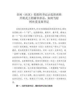 在村（社区）党组织书记示范培训班开班式上的辅导讲话：如何当好村社党支部书记.docx