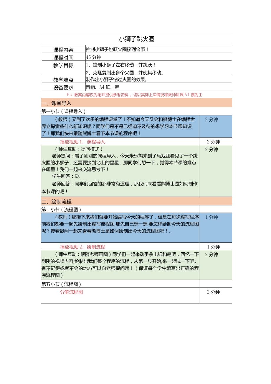 小学四年级课后服务：scratch少儿编程二阶第4课：狮子钻火圈教案.docx_第1页