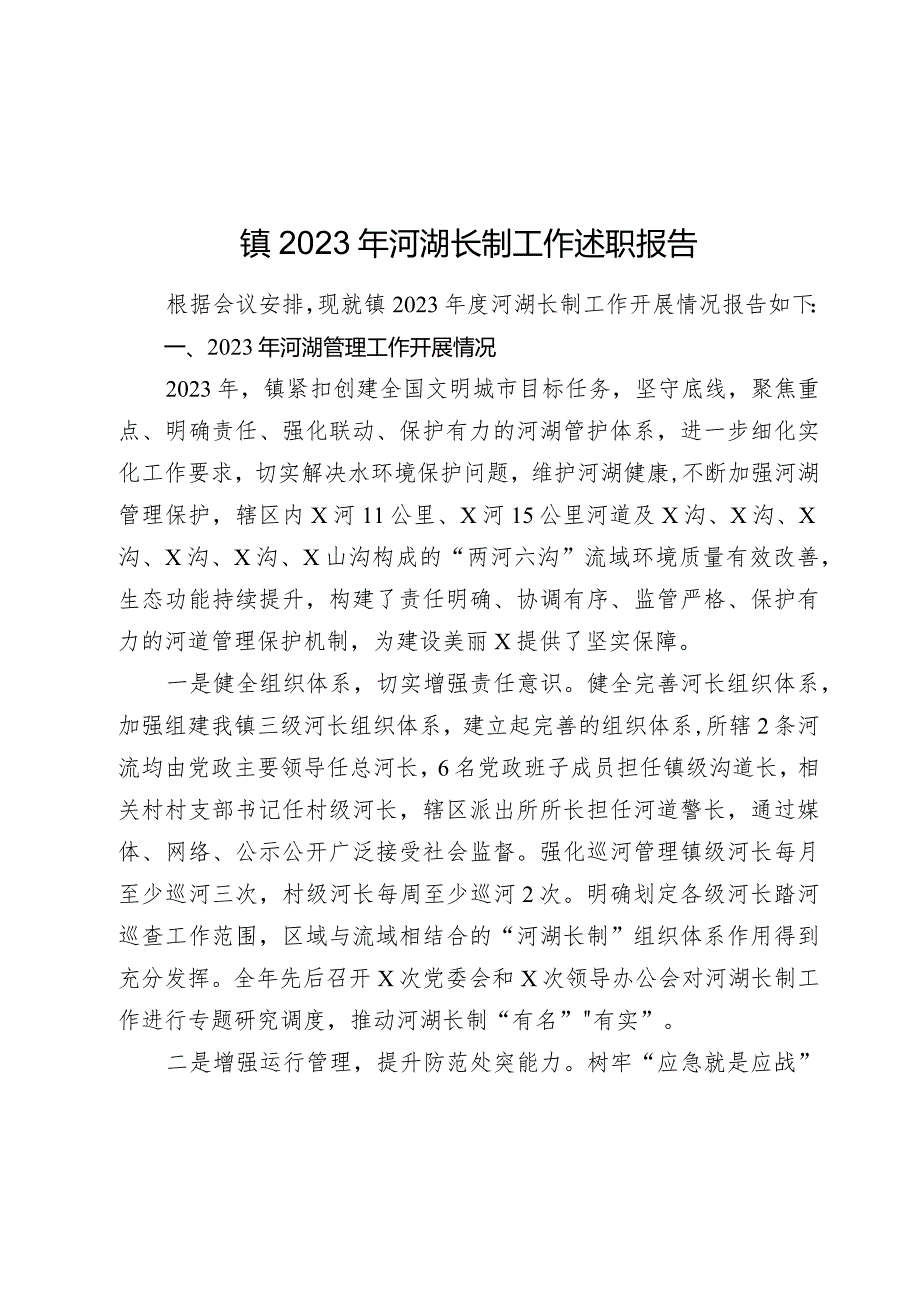 镇2023-2024年河湖长制工作述职报告.docx_第1页