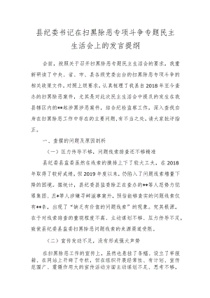 县纪委书记在扫黑除恶专项斗争专题民主生活会上的发言提纲.docx