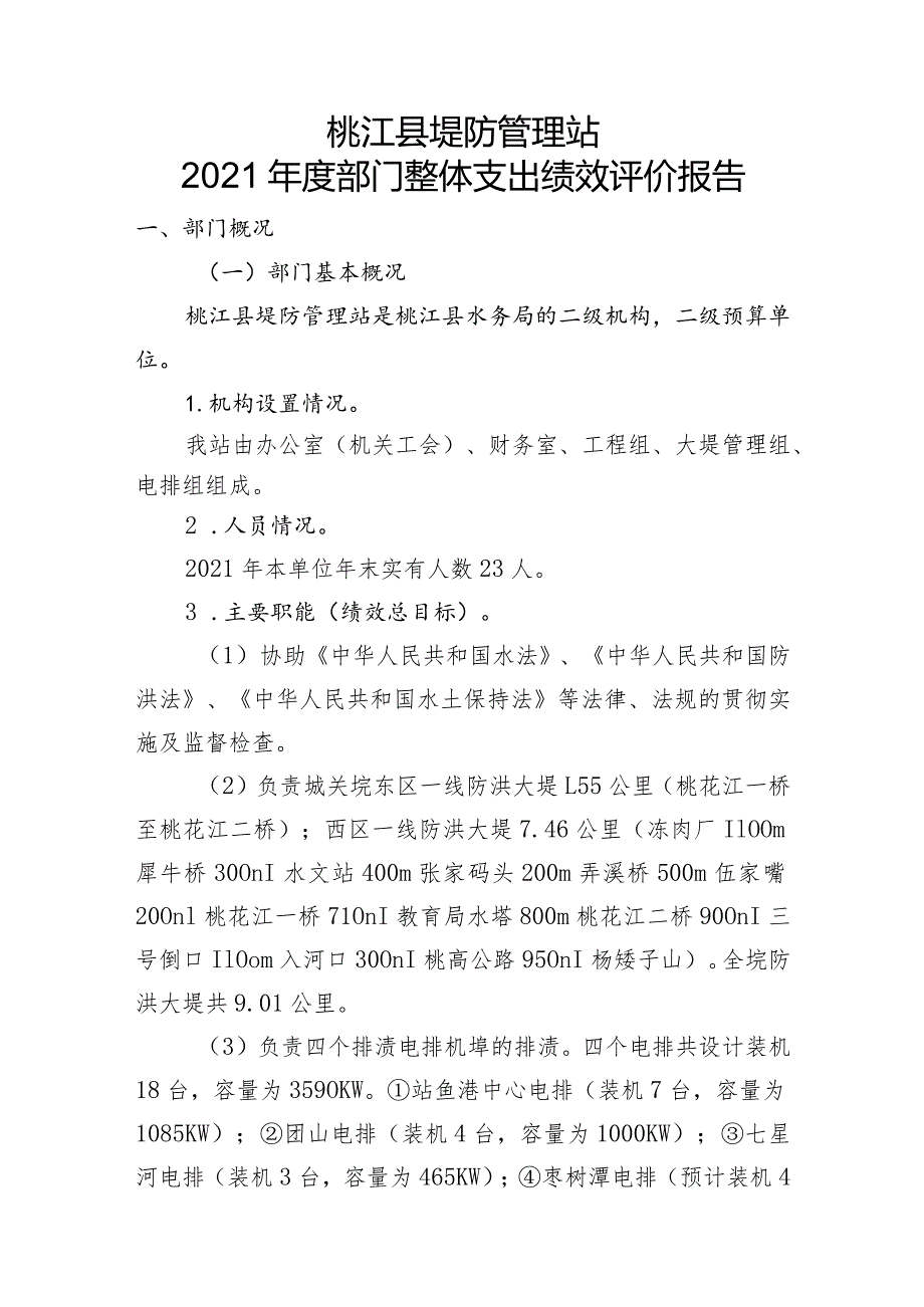 桃江县堤防管理站2021年度部门整体支出绩效评价报告.docx_第1页