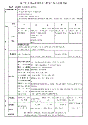 春江幼儿园百馨南苑中3班第3周活动计划表.docx