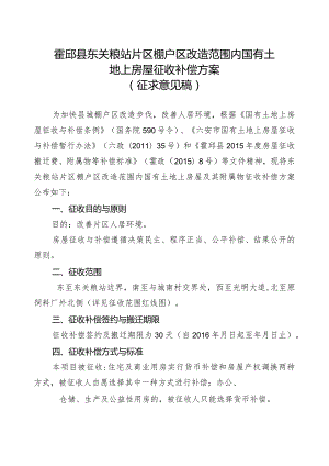 霍邱县东关粮站片区棚户区改造范围内国有土地上房屋征收补偿方案.docx