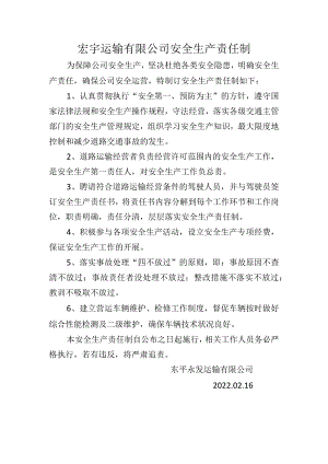 宏宇运输有限公司安全生产责任制.docx