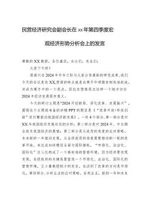 民营经济研究会副会长在xx年第四季度宏观经济形势分析会上的发言.docx