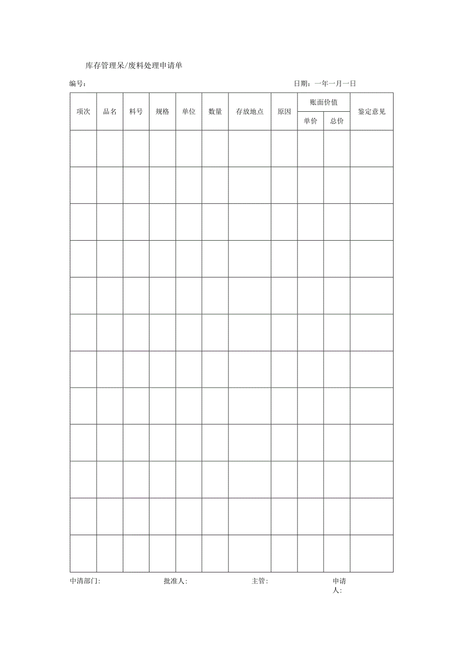 库存管理呆废料处理申请单.docx_第1页