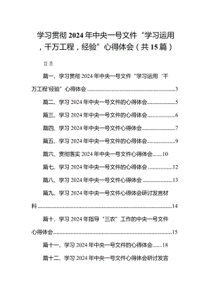 学习贯彻2024年中央一号文件“学习运用‘千万工程’经验”心得体会（共15篇）.docx