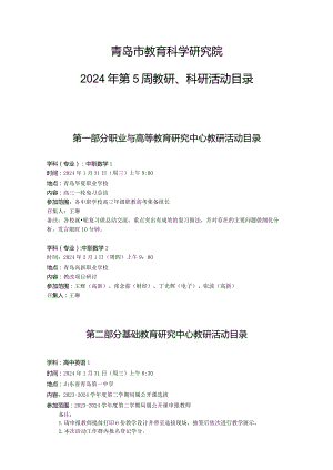 青岛市教育科学研究院2024年第5周教研、科研活动目录.docx