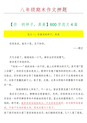 八年级期末作文押题【你___的样子真美】600字范文4篇.docx