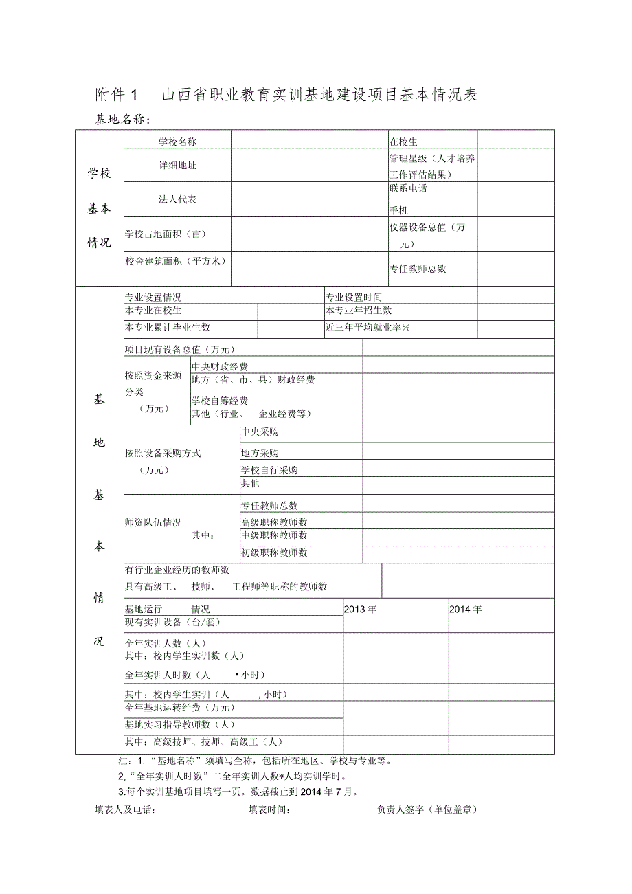 山西省职业教育实训基地建设项目基本情况表.docx_第1页