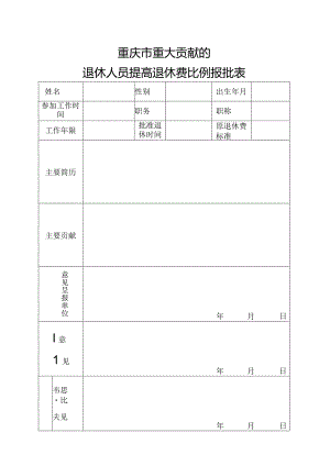 重庆市重大贡献的退休人员提高退休费比例报批表.docx