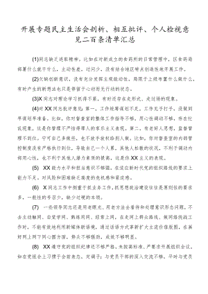 开展专题民主生活会剖析、相互批评、个人检视意见二百条清单汇总.docx