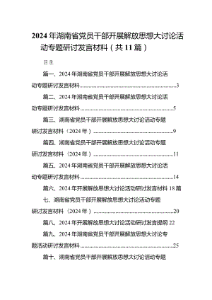 （11篇）2024年湖南省党员干部开展解放思想大讨论活动专题研讨发言材料例文汇编.docx