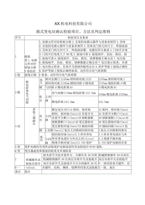 XX机电科技有限公司箱式变电站确认检验项目、方法及判定准则（2024年）.docx