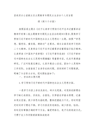 县政府办公室副主任主题教育专题民主生活会个人发言提纲（新六个方面）.docx