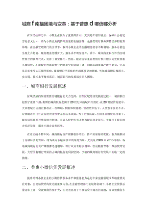 城商银行的困境与变革：基于普惠小微信贷的分析.docx