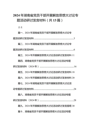 2024年湖南省党员干部开展解放思想大讨论专题活动研讨发言材料13篇(最新精选).docx