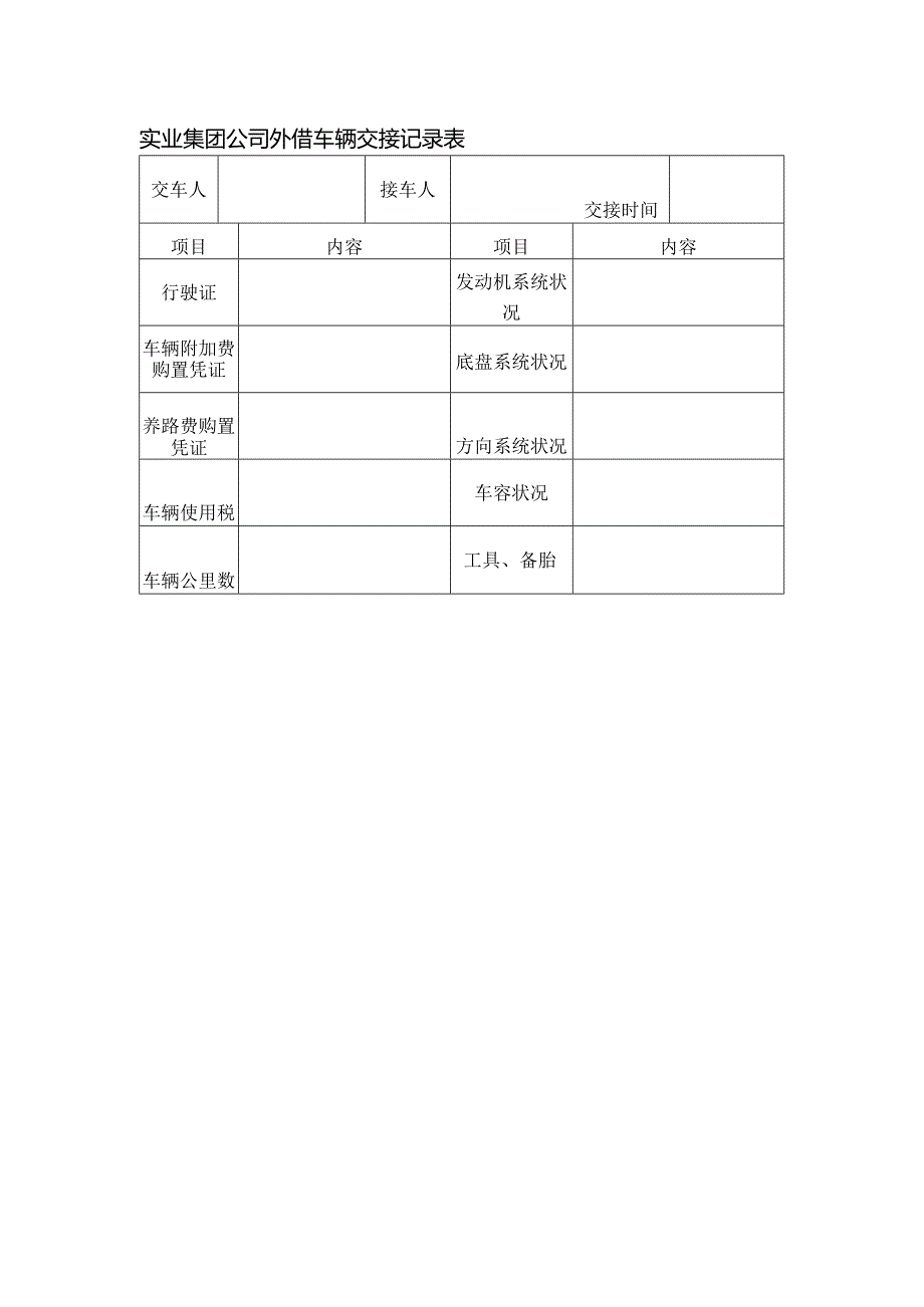 实业集团公司外借车辆交接记录表.docx_第1页