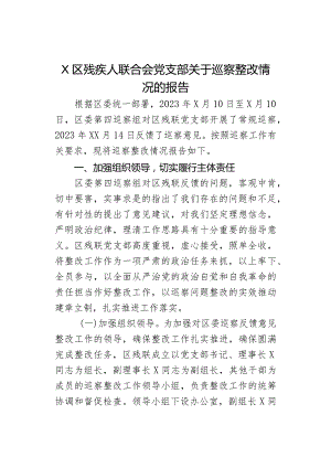 X区残疾人联合会党支部关于巡察整改情况的报告.docx