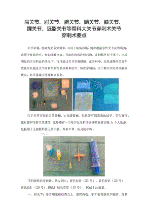 肩关节、肘关节、腕关节、髋关节、膝关节、踝关节、骶髂关节等骨科大关节穿刺术关节穿刺术要点.docx