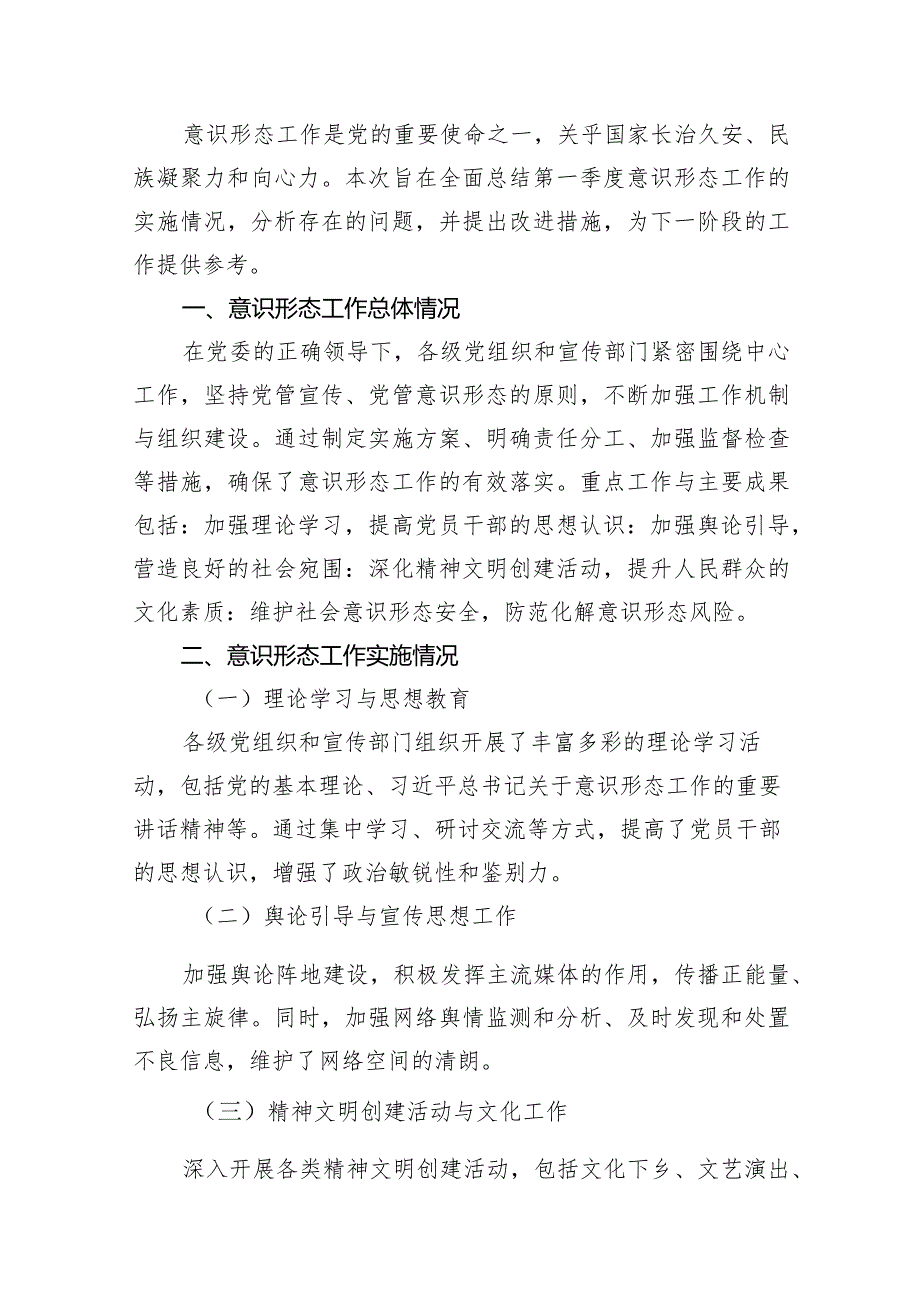 2024年（党委）第一季度意识形态工作情况总结汇报材料10篇（精选版）.docx_第2页