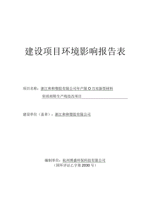 浙江和和塑胶有限公司年产200万双新型材料轻质雨鞋生产线技改项目环境影响报告.docx