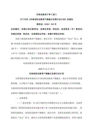 河南省职业教育产教融合发展行动计划（2020年）.docx