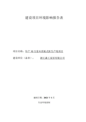 浙江森工家居有限公司年产10万套木质板式柜生产线项目环评报告.docx